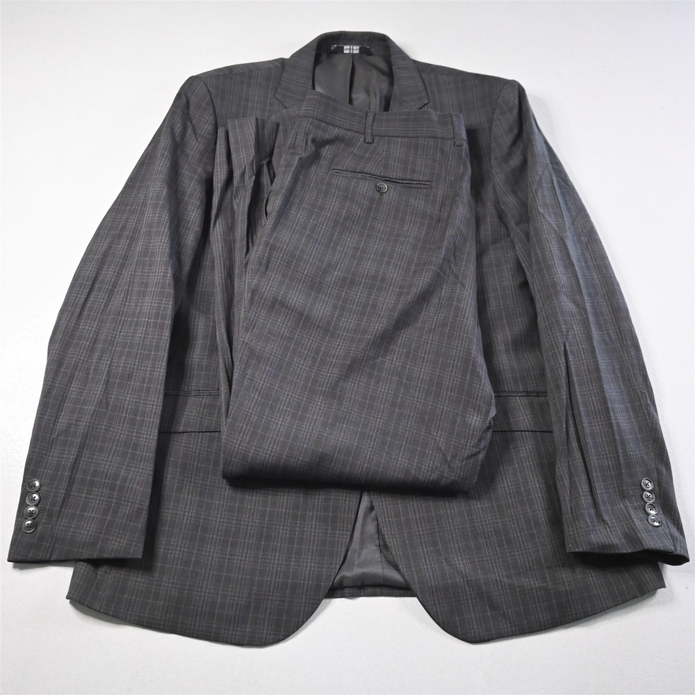 Beverly Hills Polo Club 44R‎ 38x30 Gray Plaid Mens Jacket Pants Suit